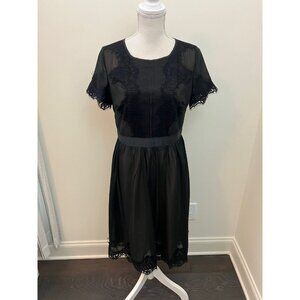 Tuliplazza Black Lace Overlay Beige Liner Short Sleeve Dress Size Medium NWT